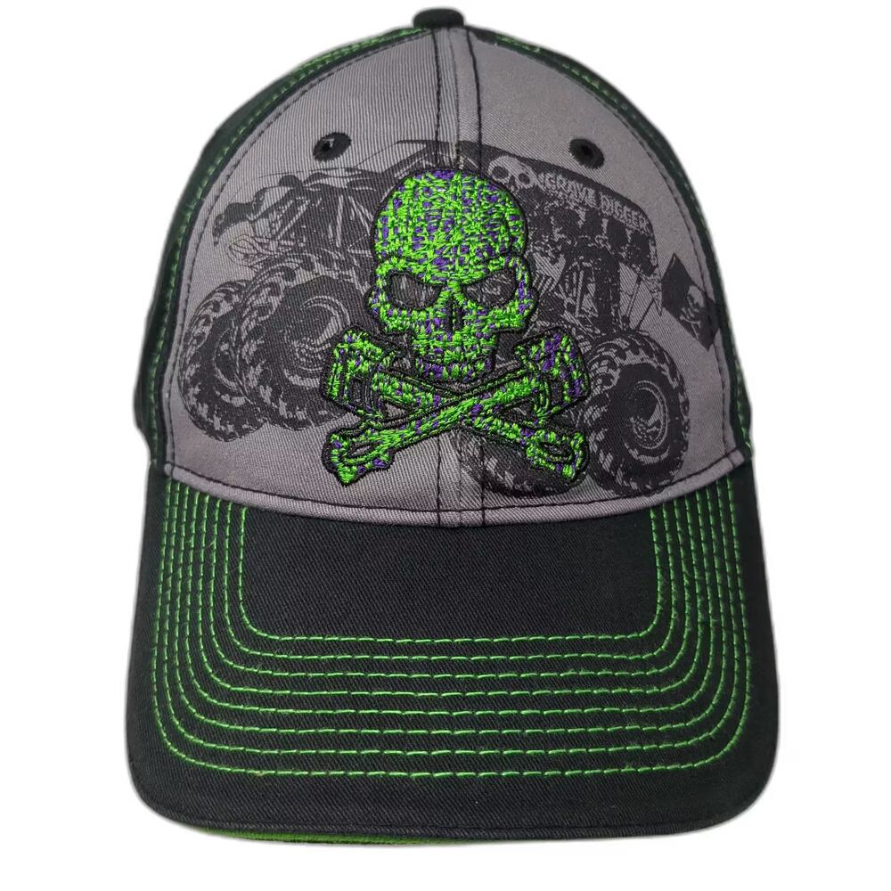 Grave Digger Baseball Cap Black Gray One Size Strapback Hat Monster Truck Skull